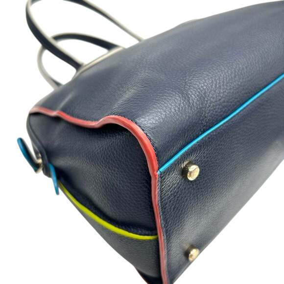 Coach Ace Satchel Handbag/Shoulder Bag in Navy Leather with Neon Yellow and G... - Picture 13 of 16